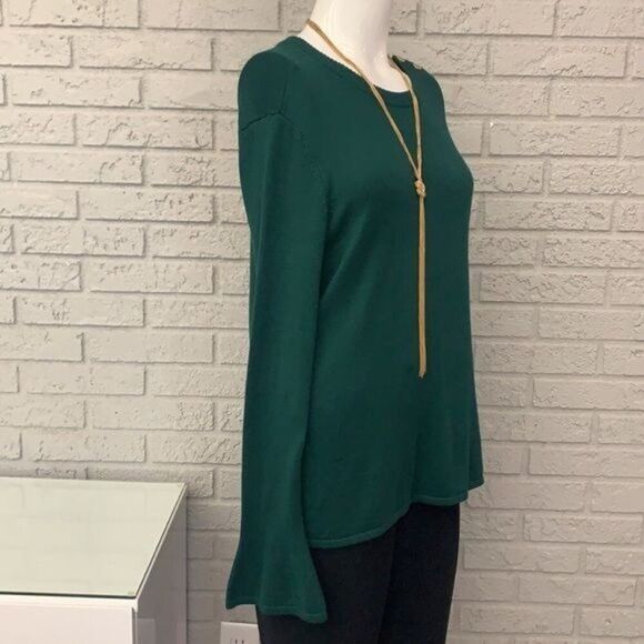 Iman Green Long Sleeve Gold Button Shoulder Women Sweater Size M - Picture 3 of 10